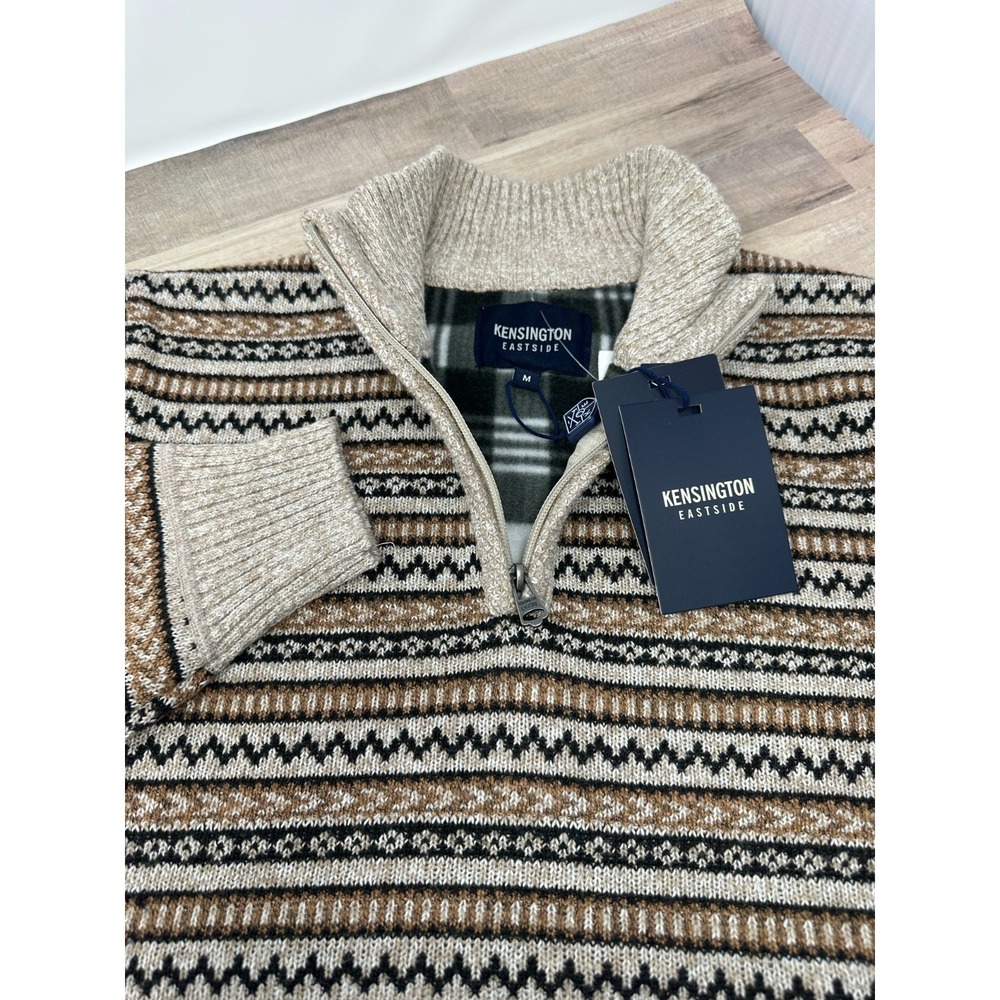 NWT Kensington Eastside Jacquard Quarter Zip Fleece Lined Jumper Medium Beige‎
